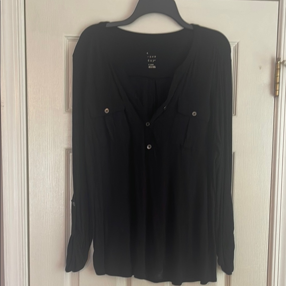 A New Day Black Long Sleeve Botton Top
